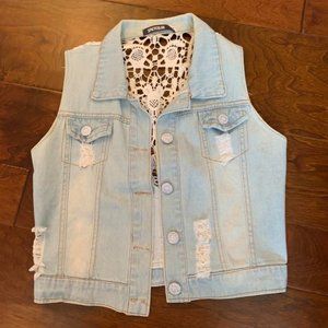 Denim Vest with Lace Detail